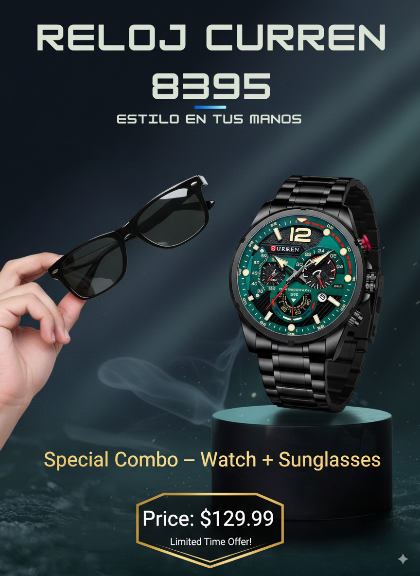 RELOJ CURREN 8395 + GAFAS WAYFARER NEGRA