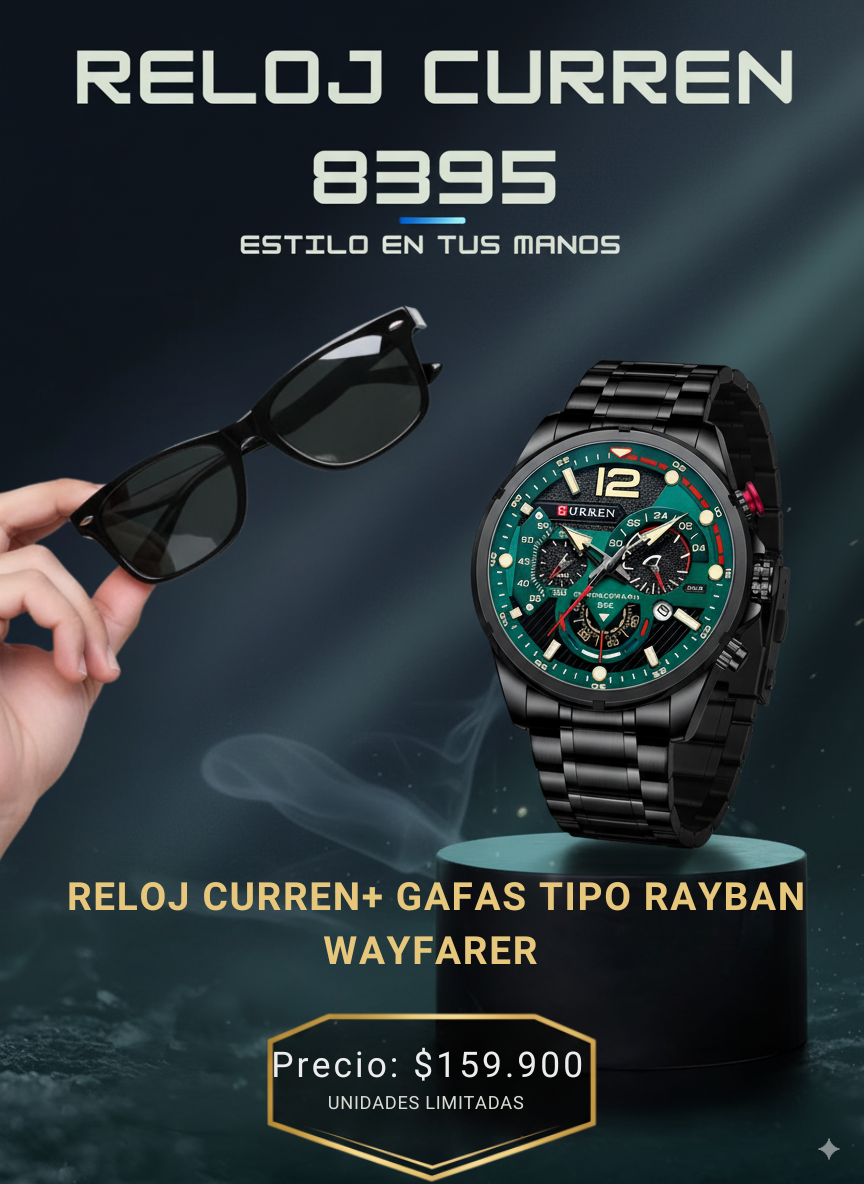 RELOJ CURREN 8395 + GAFAS WAYFARER NEGRA