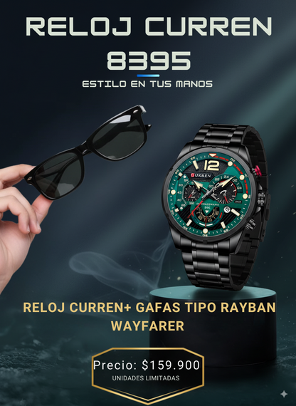 RELOJ CURREN 8395 + GAFAS WAYFARER NEGRA